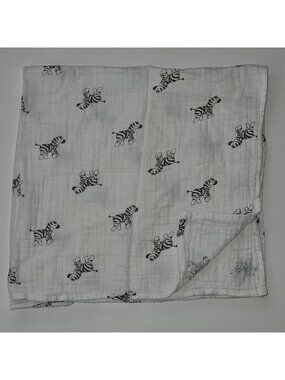 Amazing Baby Zebra Muslin Swaddle Blanket 100% Cotton White Gray 32x32